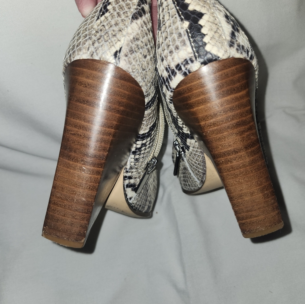 Python Snakeskin Pattern Booties Block Heel - 7 - image 3